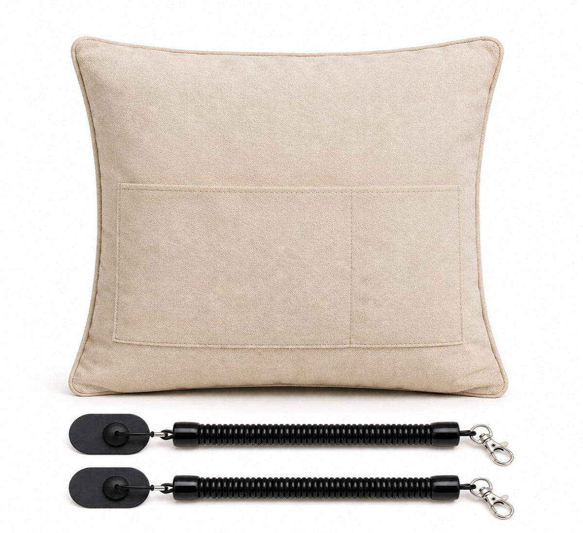 Clicker Keeper pillow and two coiled remote tethers